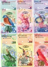 2009 Bermuda 2 to 100 Dollars Full Set Birds Hybrid Banknote UNC Specimen