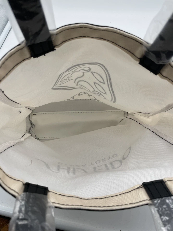 Bolso de Mano Pequeño Shiseido Ginza Tokyo Lona Japón Compras Reciclado Negro Crema Foto 4 de 4