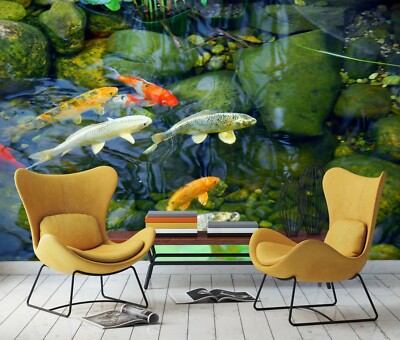 3D Creek Stone Goldfish 26975NA Wallpaper Wall Murals Removable Wallpaper Fay