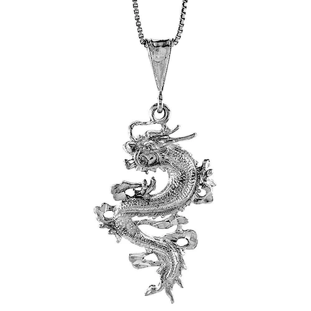 Sterling Silver Chinese Dragon Pendant Charm 1 1/2 tall