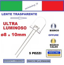 5X diodo led diametro 8mm 10mm bianco o bianco caldo lente trasparente