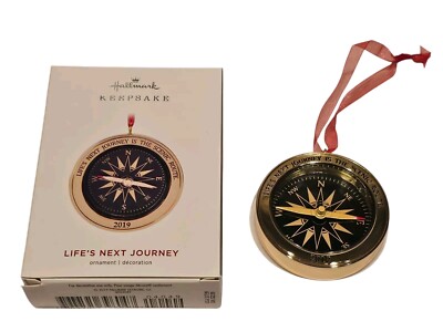 2019 Hallmark Life's Next Journey Gold Metal Compass Christmas Ornament