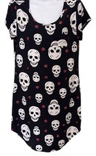 Black Skull & Rose Print Tunic Dress L/G (11-13) Soft Stretchy Grunge Goth