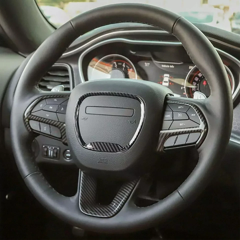 Kit de embellecedor de cubierta de panel de tablero de volante de fibra de carbono para Dodge Charger 15+ Foto 3 de 4