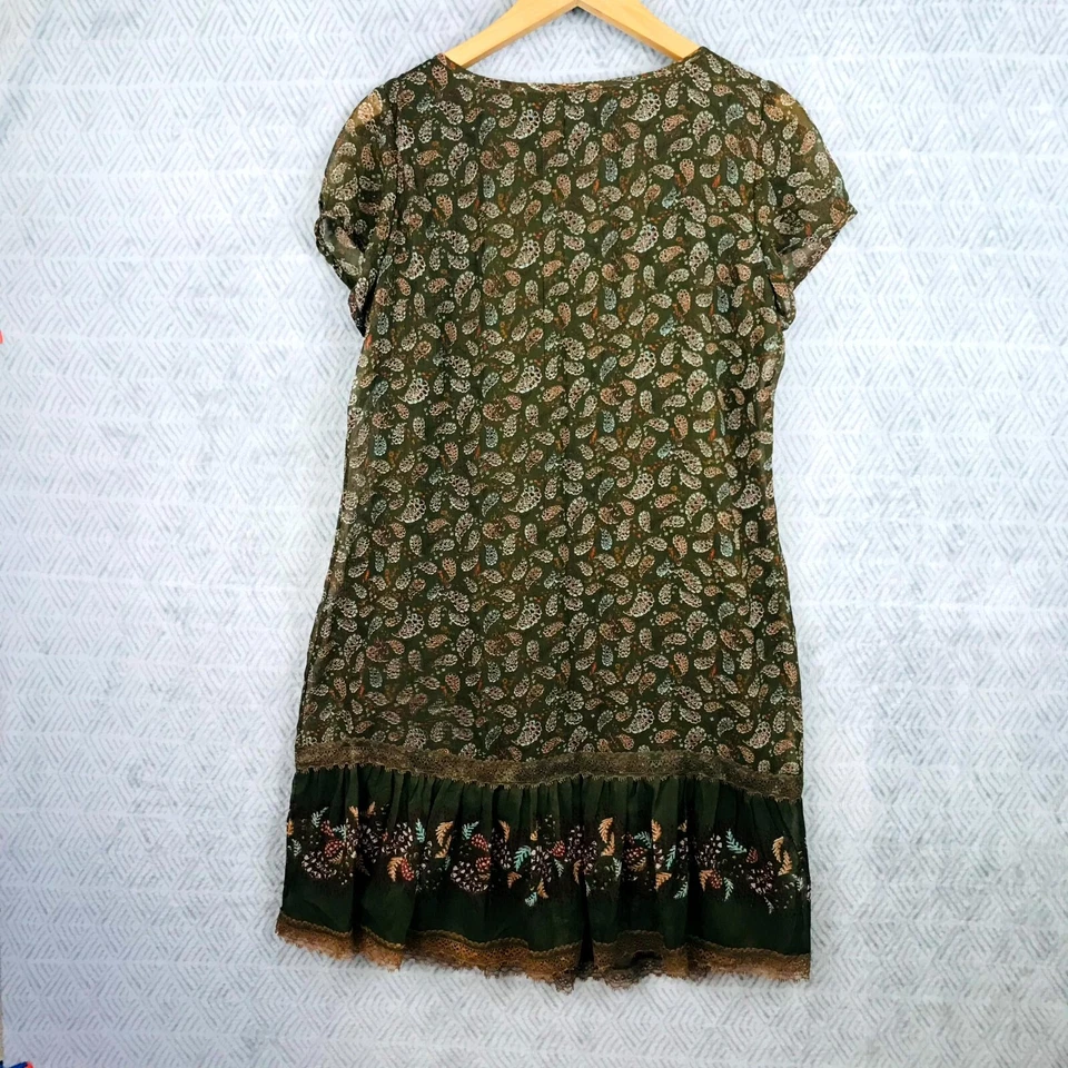 LA Redoute Robe Tunique Femme 40 Marron Paisley Courte Manches Volants Col Rond - Photo 3/4