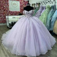 Glitter Lavender Quinceanera Dresses Ball Gown Sweetheart Butterfly LaceBirthday