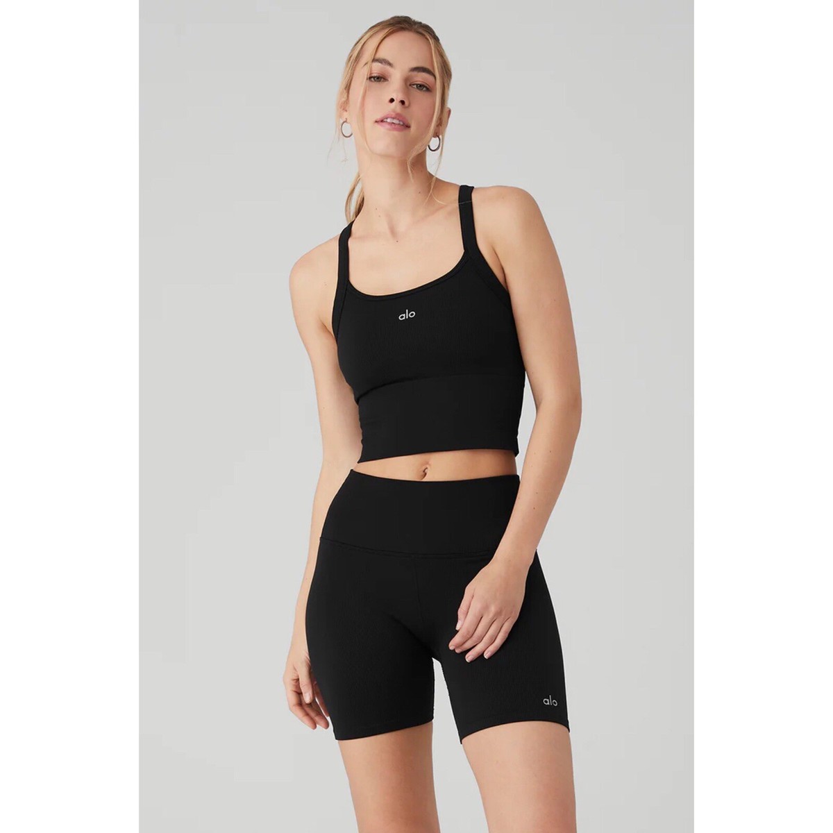 Alo Yoga Seamless Ribbed Favorite Bra Tank Black S