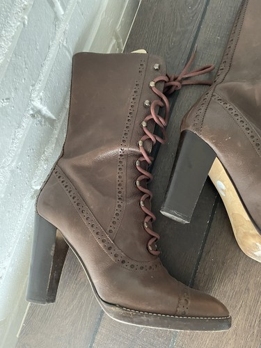 Michael Kors Brown Leather Lace Up Calf Height Women Boots Sz 9.5 M Made Italy - Picture 12 of 23