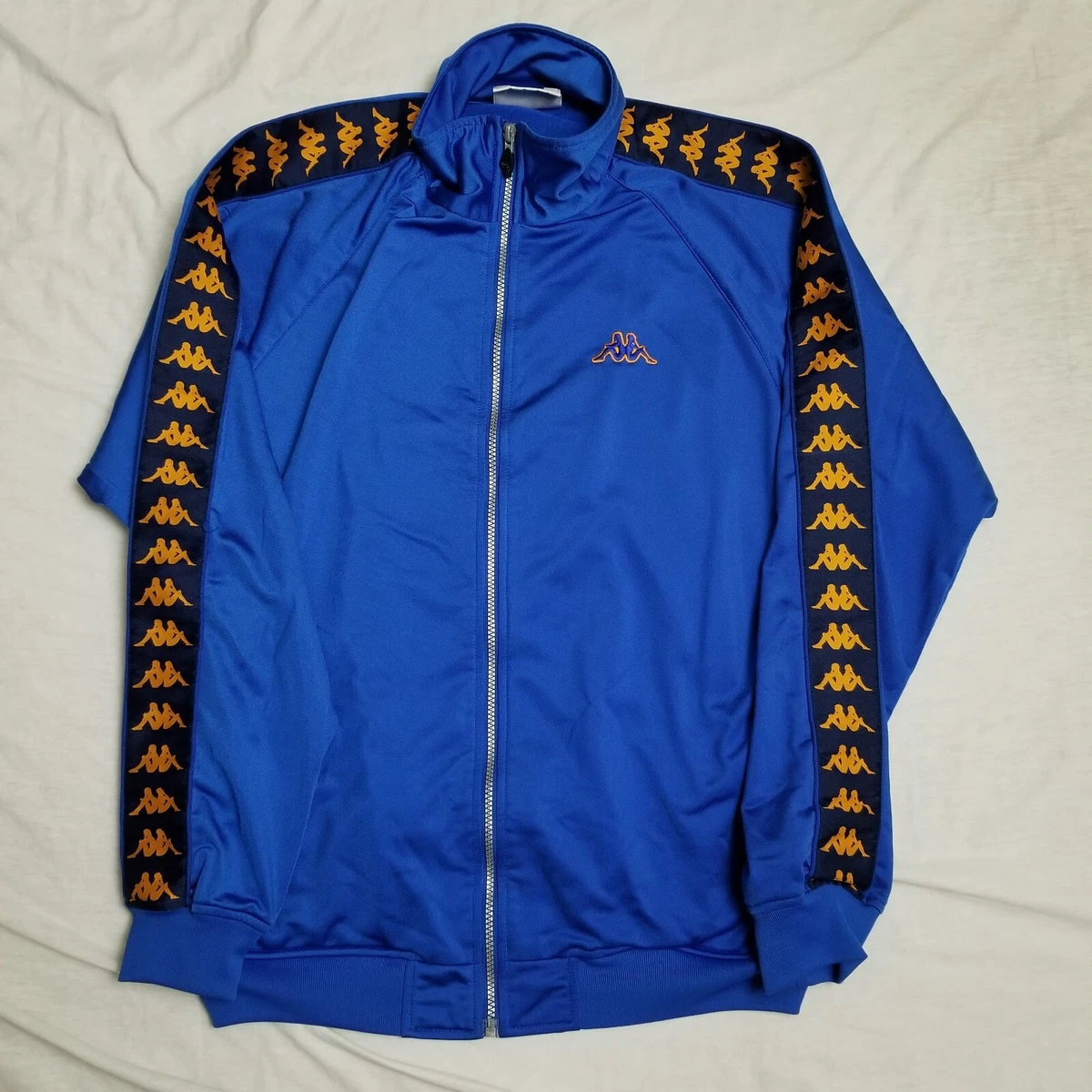 Vintage 90s Kappa Track Jacket Blue Yellow Tape Logo Full