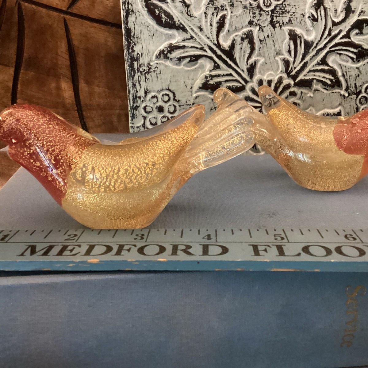 Rare Vintage Murano Glass Archimede Seguso Gold Flecked Birds