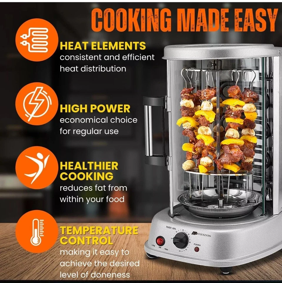 Flexzion Asador Vertical Horno Parrilla - Encimera Shawarma Máquina Kebab E... Foto 3 de 4