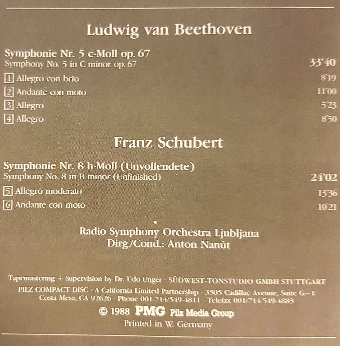 Beethoven/Schubert : Beethoven - Symphony No. 5/Schubert