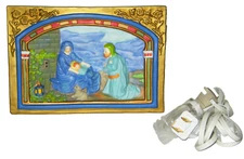 LIGHTED CHRISTMAS PORCELAIN LITHOGRAPH NATIVITY SCENE W/ LIGHTED CORD & BOX