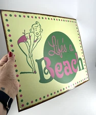 Retro Metal Sign Wall Decoration Life's A Beach Vintage 15" x 12" Swim Ocean Fun