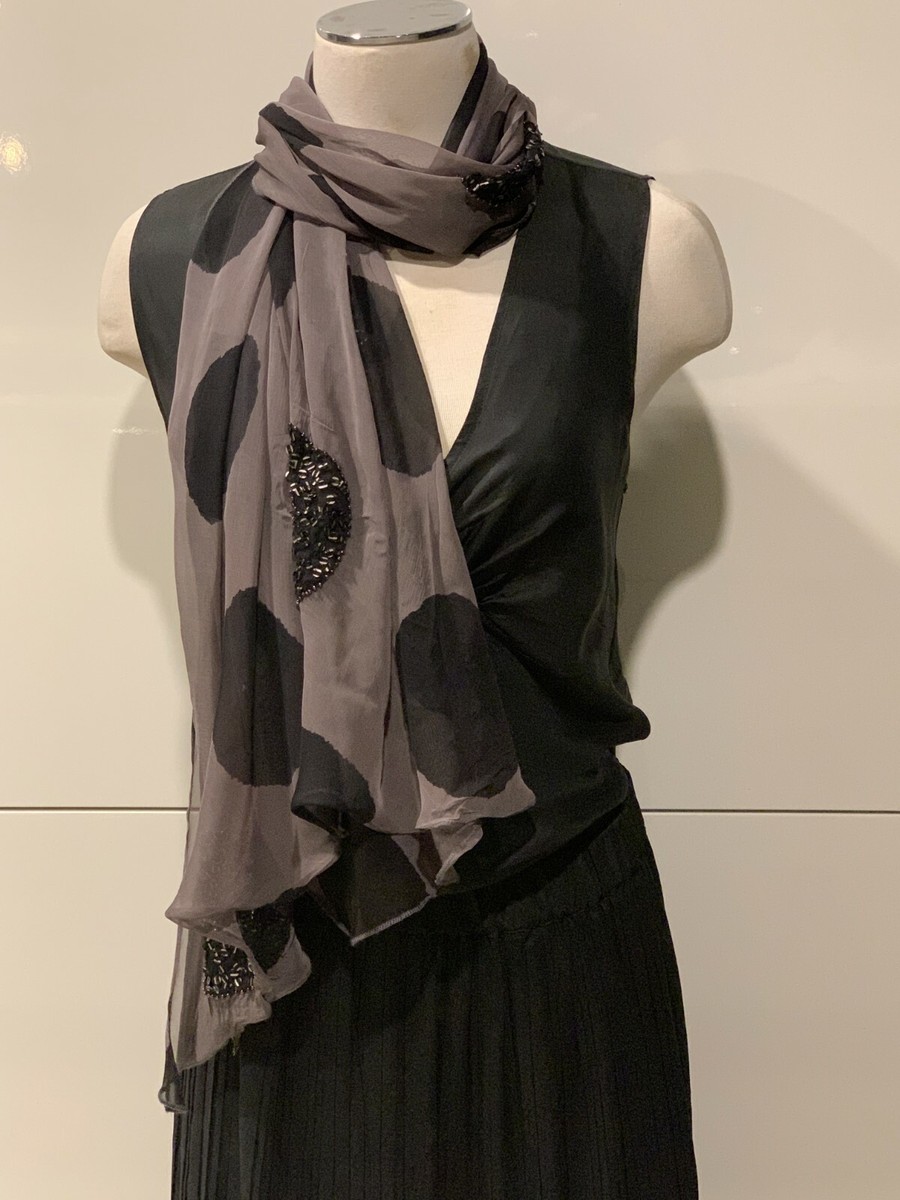 COUSSINET Paris Silk Chiffon Spots, Sequins, Beads Triangle Scarf