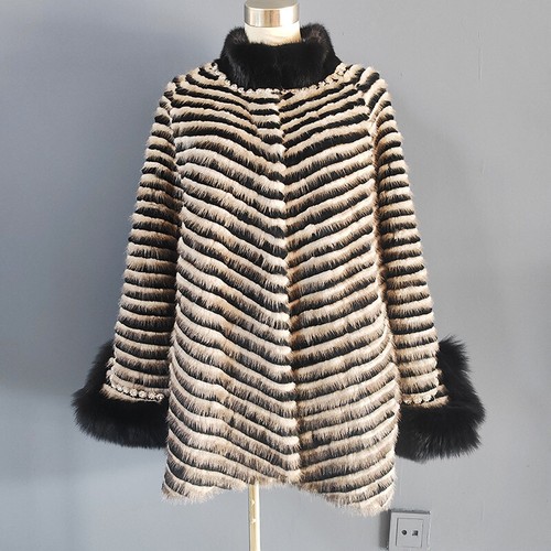 Womens Winter Real Rex Rabbit Fur Mink Fur Collar Mid Long Coat ...