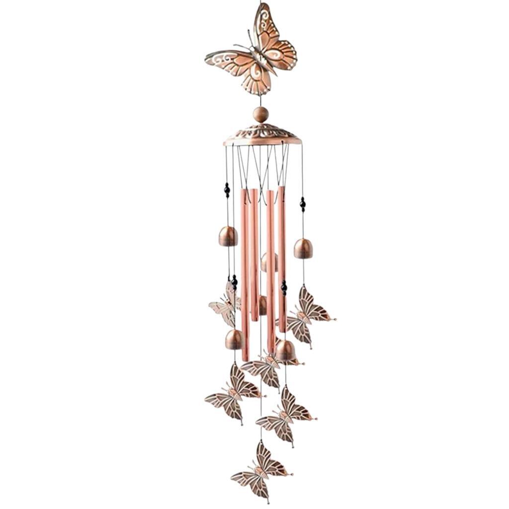 Beautiful Butterfly Wind Chimes 35.5" Indoor/Outdoor Metal 4-Tubes, 6-Bells Gift
