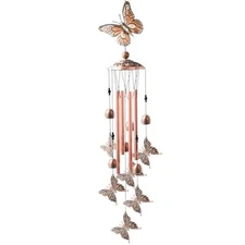 Beautiful Butterfly Wind Chimes 35.5" Indoor/Outdoor Metal 4-Tubes, 6-Bells Gift