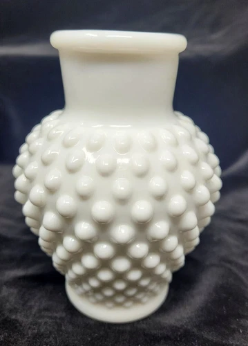 Vintage White Milk Glass Hobnail Vase Small 5" Cottage-Core bubble bath