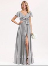 JJs House Floor Length Chiffon Silver Gray Formal Gown Bridesmaid Dress Size 2