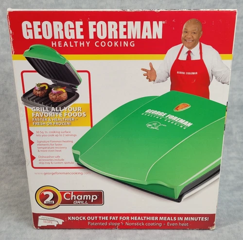 GEORGE FOREMAN Healthy Cooking Champ Grill #GR0036G Green NEW IN BOX