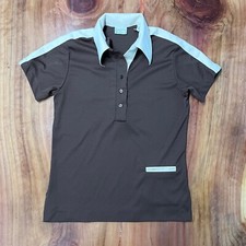 Vintage 70s King Louie Bowling Shirt Women's 36 Brown Polyester Beige S/S DD4