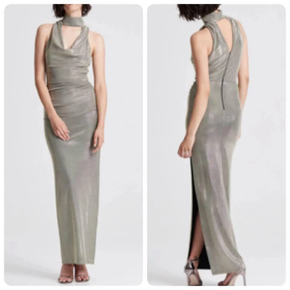 Halston heritage metallic clearance knit evening gown