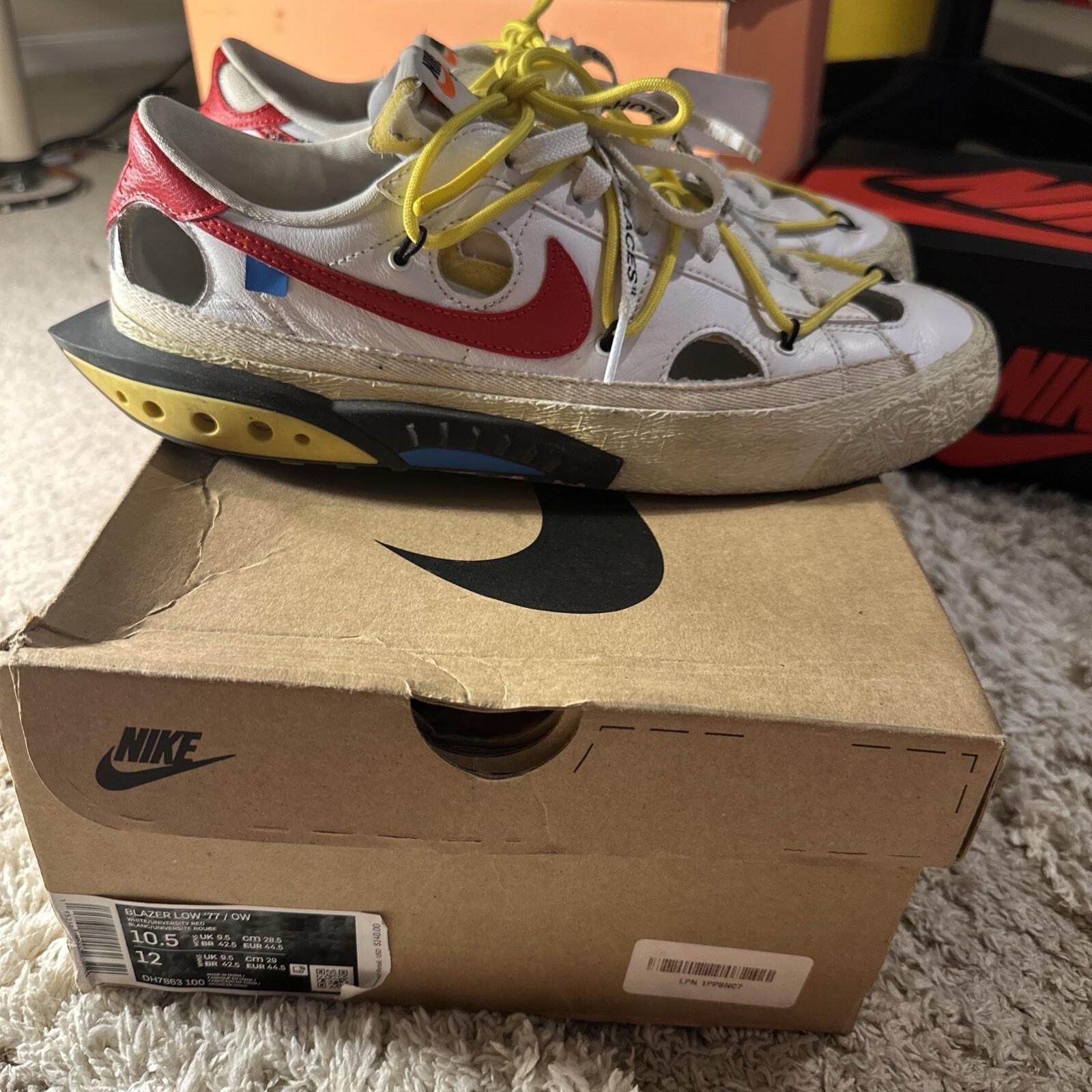 OFF WHITE X NIKE Taglia 10 5 Nike Off White x Blazer Basso Bianco Università Rosso