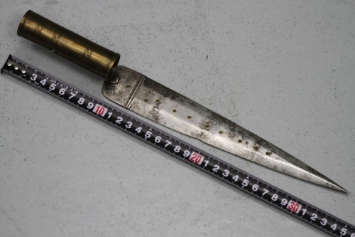 RARE OLD EUROPEAN ITALIAN? HUNTING BAYONET . 18th CENTURY . BRASS HANDLE .