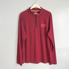 Emporio Armani 1/4 Zip Pullover Shirt EA7 Tee Long Sleeve Red Men's XXL Stains