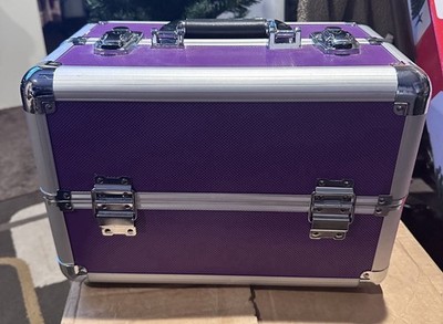 Ollieroo Tiered Expandable Purple Makeup Case with Handle 14.4x8.7x9.8 in