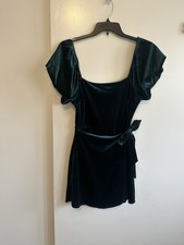 Trixxi dark green puff sleeve faux wrap bodycon dress womens mini L St Pats Day