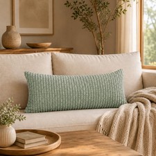 14x24 Boho Decorative Lumbar Throw Pillow Cover, Seafoam Green Cozy Soft Stri...