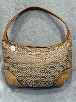 Vintage Y2K Coach Signature Jacquard Hobo Bag Brown Tan