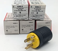 Five - Pass & Seymour 5266-X Straight Blade 15A Male Connector Plugs NEMA 5-15P