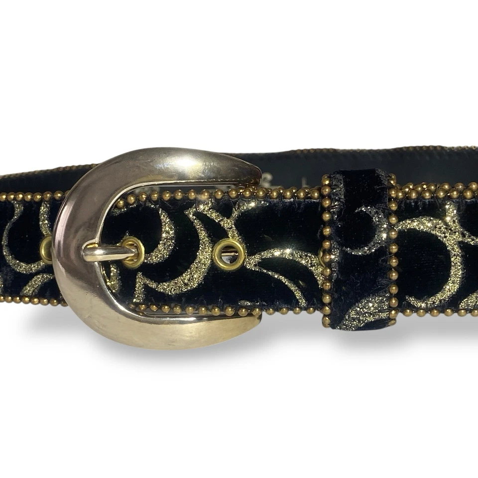 VTG USA Elite Belt Black Velvet Gold Glitter Glam Dress Belt Size L, Waist 32-36 - Image 3 of 4