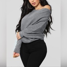 Fashion Nova Gray Off-Shoulder Sweater size Medium