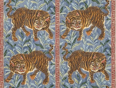 Jim Thompson Tiger Bamboo Print Fabric Tiger Tiger Starlight Blue 1.45yd  2150-02 | eBay