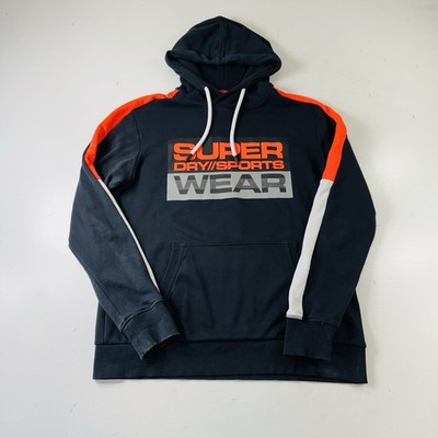 Superdry Sportswear Hoodie Black Orange Spellout Men s Size XL