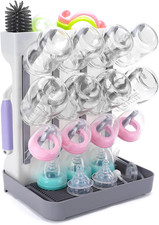 Baby Bottle Drying Rack: Space Saving Vertical Bottle Drying Holder with Brushes