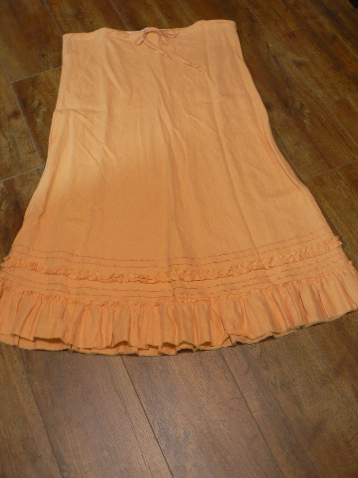 =VTG OLD NAVY PLUS SIZE WOMEN 100% LINEN TANGERINE MAXI SKIRT-Sz18-45"Wx38"L-EUC