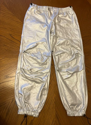 Shein Women's Shiny Metallic Silver Stretchy Pants Size 30 Elastic Waist/Ankles