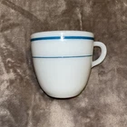 Pyrex Vintage Cafeteria Mess Hall 723 Milk Glass Mugs Teal Blue Stripe Band One
