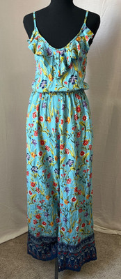 Angie Jumpsuit Large Summer Floral Wide-Leg Pockets