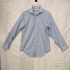 Calvin Klein Mens Dress Shirt 15 32/33 Slim Fit Non-Iron Blue Micro Check Print