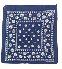 Color Fast Blue Bandana Circle Geometric Print Cotton 50's 60's Vintage