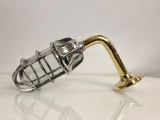 Designer Industrial Bulkhead Wall Sconce Brass Cage Glass Vintage Look Lamp