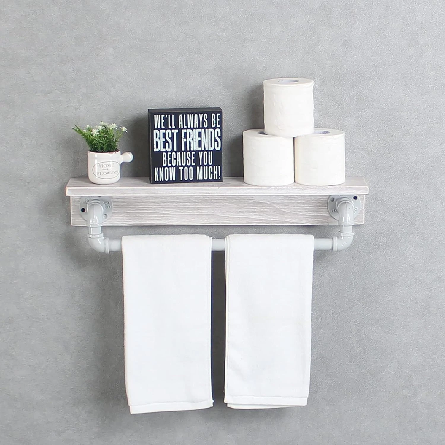Rustic Industrial Pipe Shelf with Towel Bar - 24" Floating Bathroom Decor