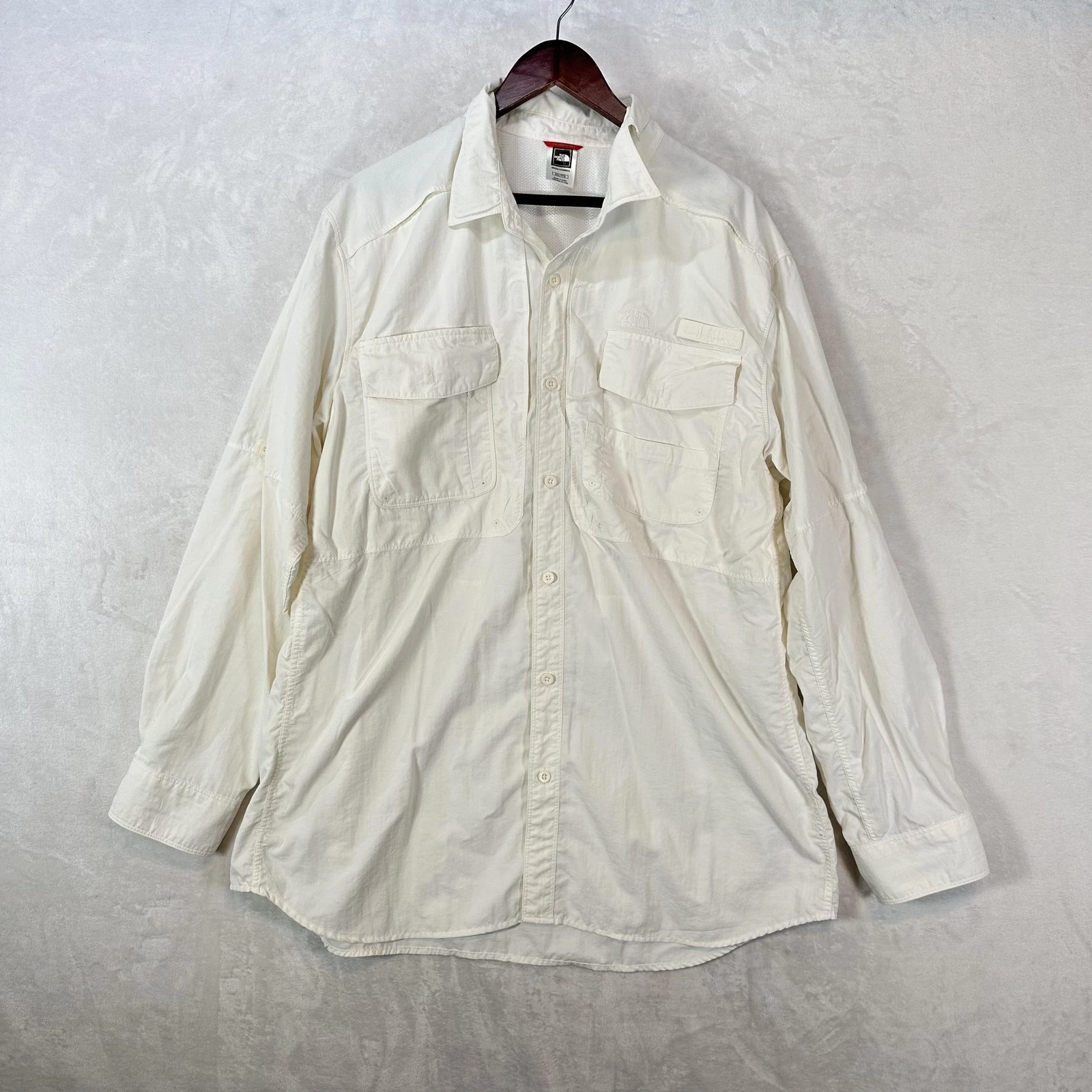 The North Face Shirt Mens 2XL White Nylon Long Sleeve Vented Hiking Travel