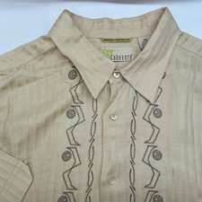 Cubavera Mens XXL Gold Linen Blend Embroidered Guayabera Short Sleeve Shirt